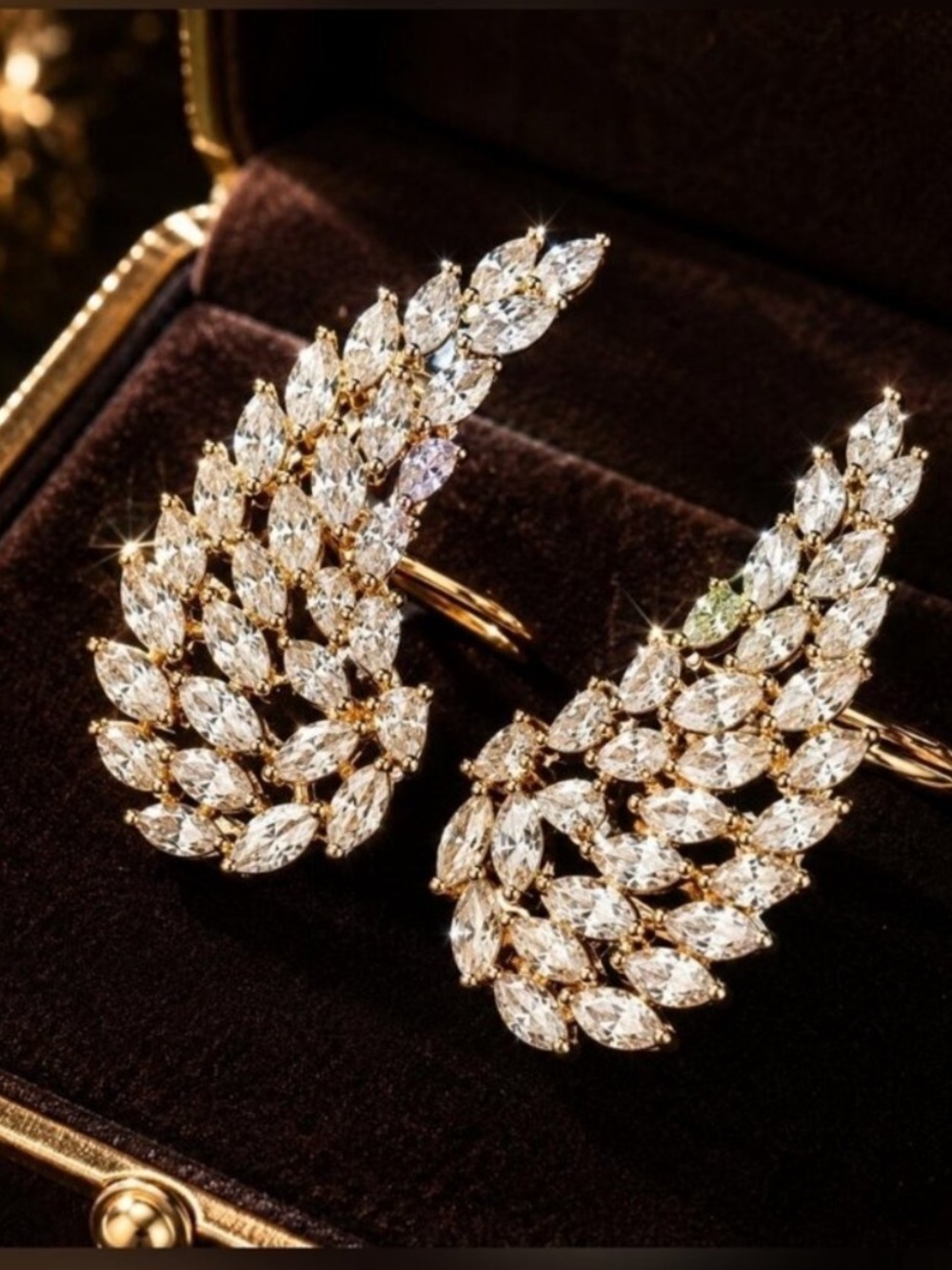 Gold Crystal Wing Drop Earrings